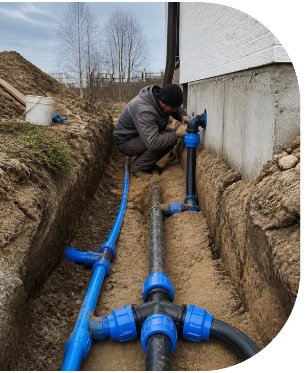 Монтаж наружного водопровода на участке под ключ в Коломне